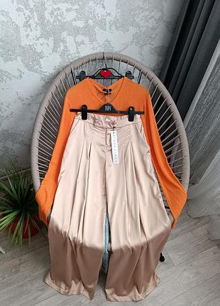 Штани брюки жіночі палаццо атлас шампань нові misguided.