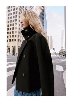 Коротке пальто zara куртка пальто з коміром мінімалістичне пальто з горловиною вкорочене пальто класичне пальто жакет чорне пальто з високим коміром