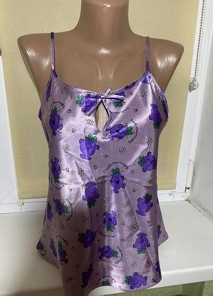 Короткий пеньюар з принтом аніме атласна піжамна маєчка