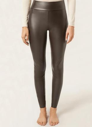 Жіночі термо легінси шкіряні шкірзам лосини зимові calzedonia xs s шоколадні