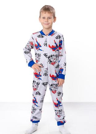Комбінезон-піжама для хлопчика з начосом, тепла суцільна піжамка комбінезон з начісом супермен бетмен