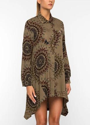 Стильное платье рубашка desigual р. l платье, туника, хаки на длинный рукав