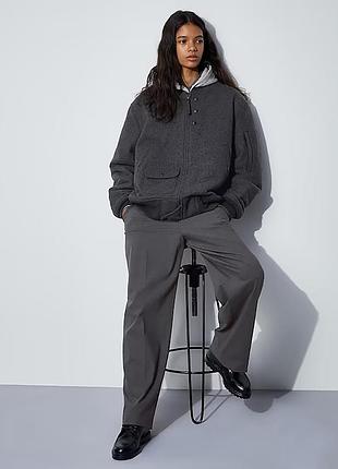 Uniqlo x engineered garments сірий теплий обʼємний оверсайз бомбер куртка авіатор пілот унісекс великий розмір батал xl xxl повсякденний спортивний