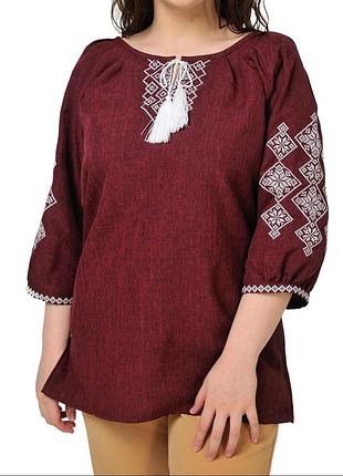 Вишиванка  жіноча рукав 3/4 бордова