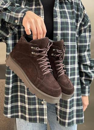 Жіночі замшеві черевики коричневі