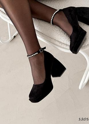 Туфли женские черные со стразами / женские черные туфли со стразами / черные туфли на каблуке