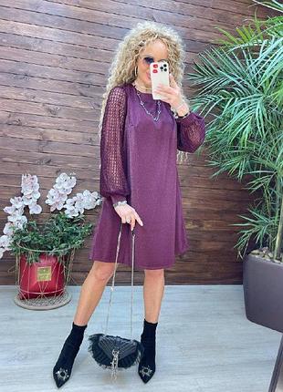 Яркое нарядное платье-трапеция колд 1122