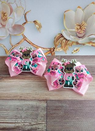 Розовые бантики с оленями