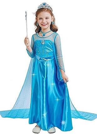 Новий костюм новорічне плаття різдвяна блакитна сукня платье з ельзою ельза эльза сніжинка снігова королева зима зі шлейфом 11-12 років