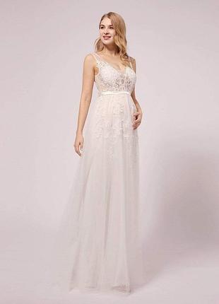 Невесомое свадебное платье макси для беременных с вышивкой пайетками и фатином