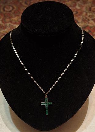 Аутентичный винтажный кулон в виде креста! из зеленой эмали! нижняя!