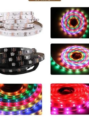 Светодиодная лента ws2812b, rgb, 5,12v.на 30,60,98 светодиодов на м.белая, черная подкладка.