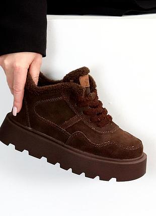 Спортивні черевики на потовщеній підошві колір гіркий шоколад