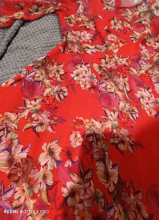 Платье красное шифоновое в цветочный принт