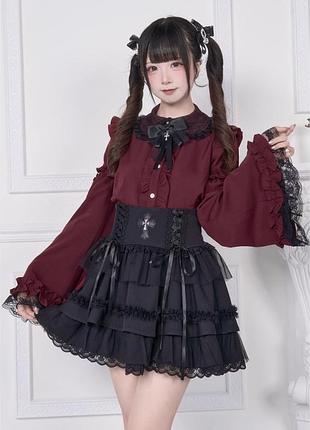 Блуза трансформер 2-1 бордо з чорними бантиками jk lolita goth
