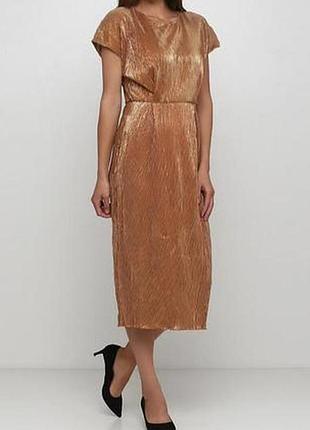 Шикарное плиссированное золотистое платье миди от известного украинского дизайнера андре тана.