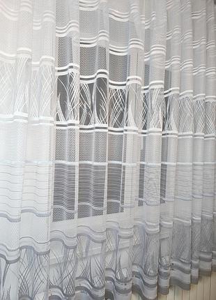 Кухонная тюль,коротка гардина на кухню с узором.