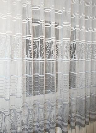 Кухонная тюль,коротка гардина на кухню с узором.