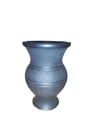 Ваза декоративная, задымленная черная глина 13 см, ручная работа народного мастера украины