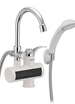 Водонагреватель проточный 3квт elw22-e, с инд. темп., на раковину (с шлангом и лейкой) тм zerix