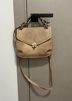 Жіноча сумка кросбоді / на плече,  бежева , анімалістичний принт  італія woman accessories