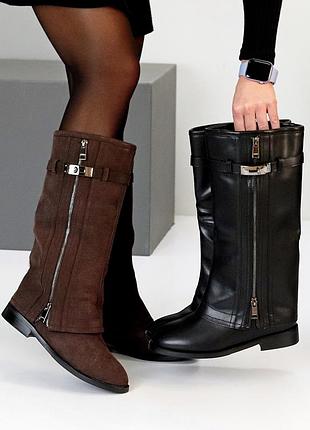 Дизайнерские черные сапоги замшевые карго низкий ход