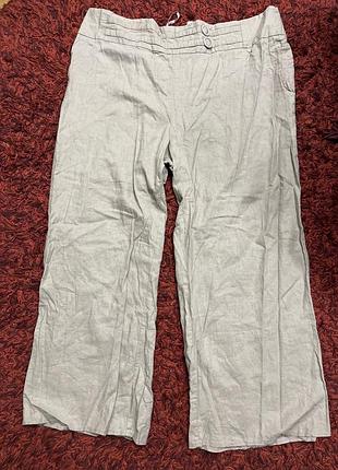 Лляні штани палаццо кавового кольору батал