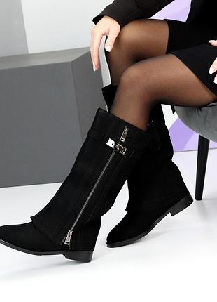 Дизайнерские черные сапоги замшевые карго низкий ход
