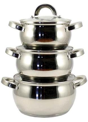 Набор кастрюль 3пр. zb-a-234s нерж. сфер. скл.кр. 2/3/4л тм zauberg