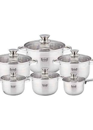 Набор посуды 12пр. (кастрюли 1.7/2.4/3.3/4.4/5.7/ковш 1.2л) 26-238-105 тм krauff