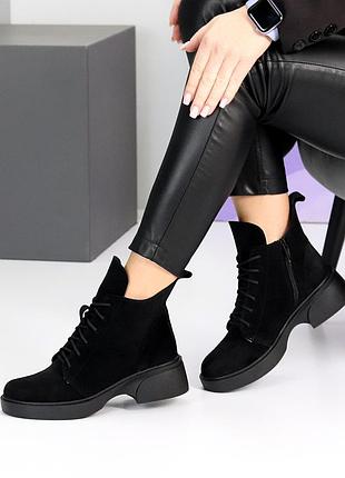 Універсальні зимові чорні замшеві черевики низький хід