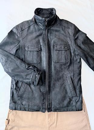 Мужская кожаная куртка -пропеть,цвет черно серый, красивый. б/у.