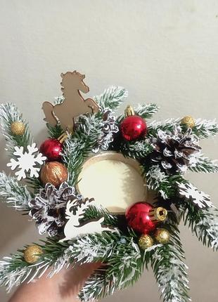 Новогодний подсвечник, рождественский подсвечник, новогодний декор для стола