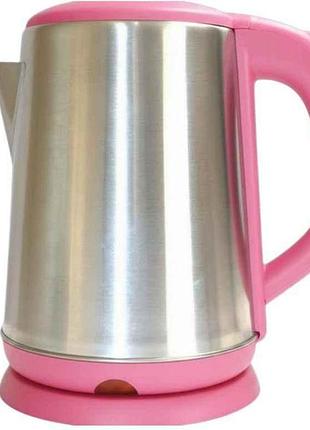 Электрочайник 1500вт 2л серебро с розовой крышкой (9318) тм bobbytec