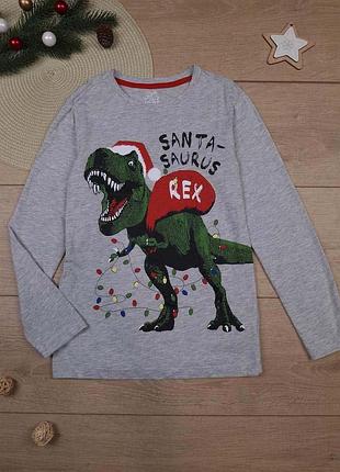 Детский новогодний реглан 8-9 лет nutmeg динозавр рождественский лонгслив кофточка футболка с длинным рукавом для мальчика