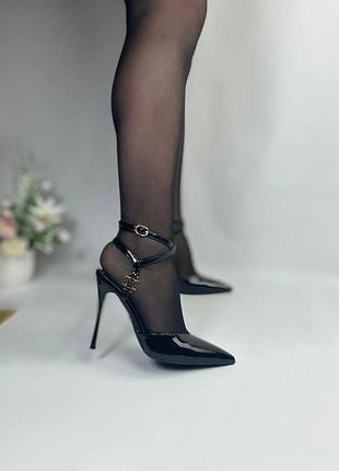 Туфли эколак на высоком каблуке черные