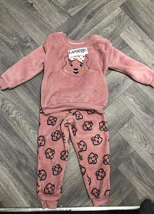 Нова тепла піжама george ведмедик дівчинка махрова 3-4 5-6 років новая пижама рожева
