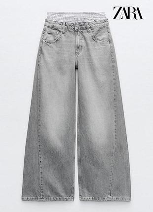 Джинси zara, джинси зара, сірі джинси палаццо, джинси оверсайз широкого крою, з ефектом трусиків шортиків боксерок, сірі джинси zara baggy balloon