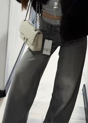 Джинси zara, джинси зара, сірі джинси палаццо, джинси оверсайз широкого крою, з ефектом трусиків шортиків боксерок, сірі джинси zara baggy balloon
