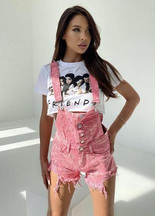 Стильний джинсовий рожевий комбенізон