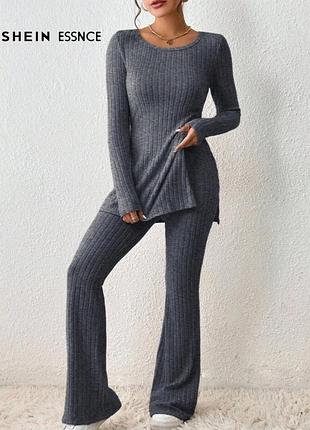 Мягкий костюм двойка брюки и кофта серые shein xs