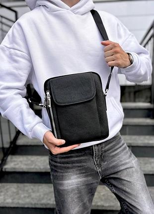 Мужская кожаная сумка через плечо на 2 отделения