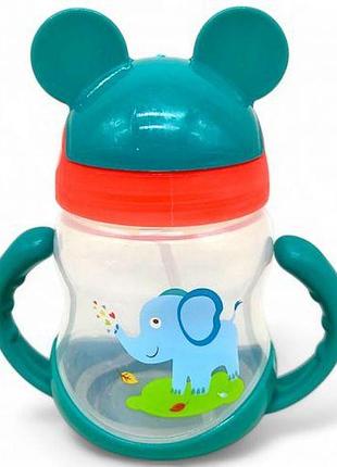 Поильник с трубочкой "микки маус", 250 мл, зеленый