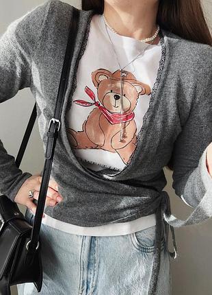 Дуже класна кофтинка на запах з поясом і мереживом zar•a