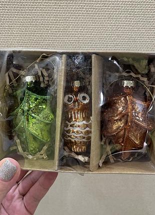 Набір новорічних іграшок скло, новорічна іграшка сова