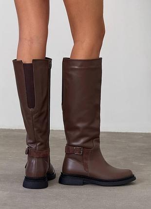 Сапоги еврозима женские шоколад кожа мех байка 11153