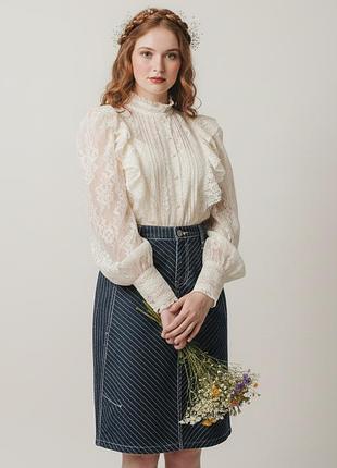 Вінтажна оригінальна джинсова спідниця у смужку