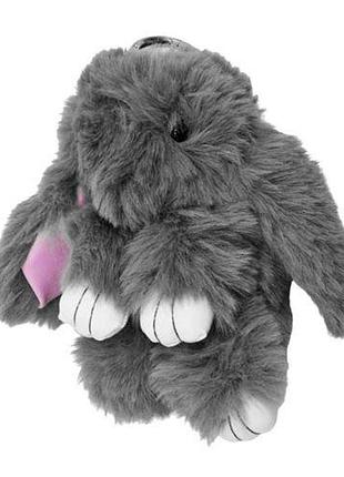 Мягкая игрушка меховой брелок "кролик" серый 23 см