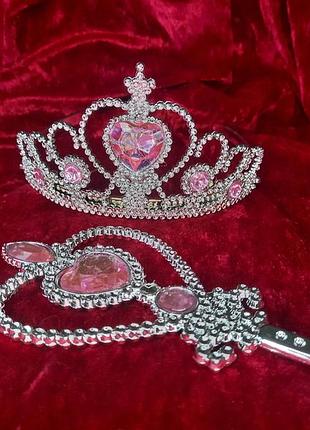 Новий набір карнавальний аксесуар принцеси під костюм анни анна і ельза холодне серце холодное сердце frozen корона рожева королеви чарівна паличка