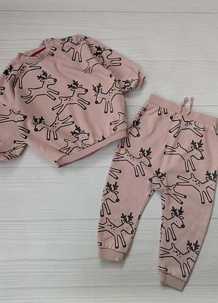 Костюм комплект олени розовый девочке 18-24 свитшот брюки